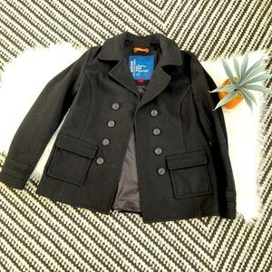 Superdry black wool waist length black pea coat